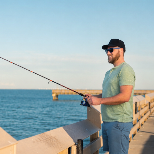 Fishing at Indian Point Pier Portland Texas with Fourth of July fireworks view