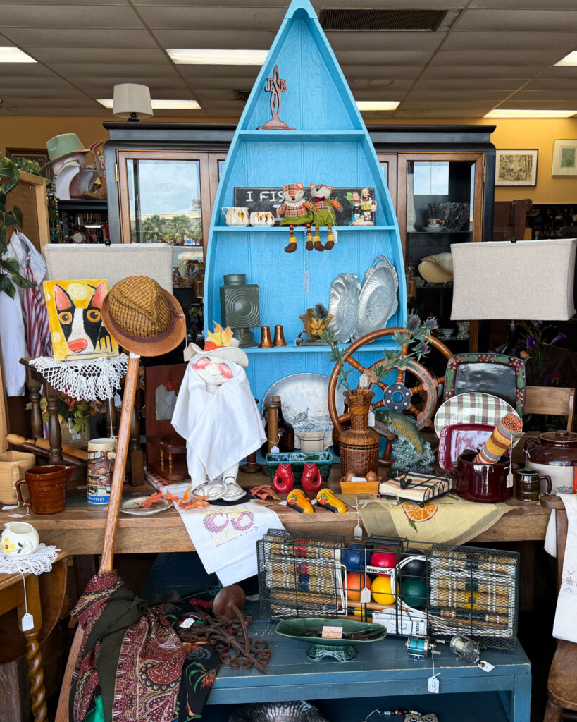 Refurbished resale furniture styled on the floor at The Vintage Butterfly in Portland, Texas